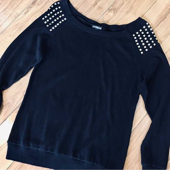 Express sweater black cotton knit lightweight winter gold sequins small - Picture 2 of 5